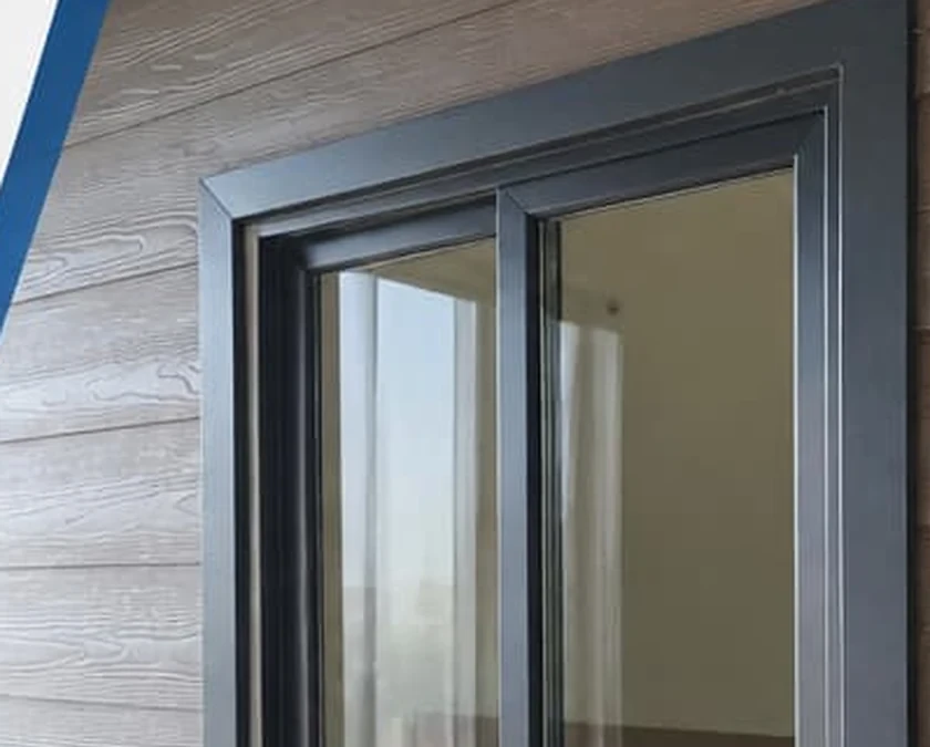 Ventana de PVC color grafito instalada en revestimiento exterior